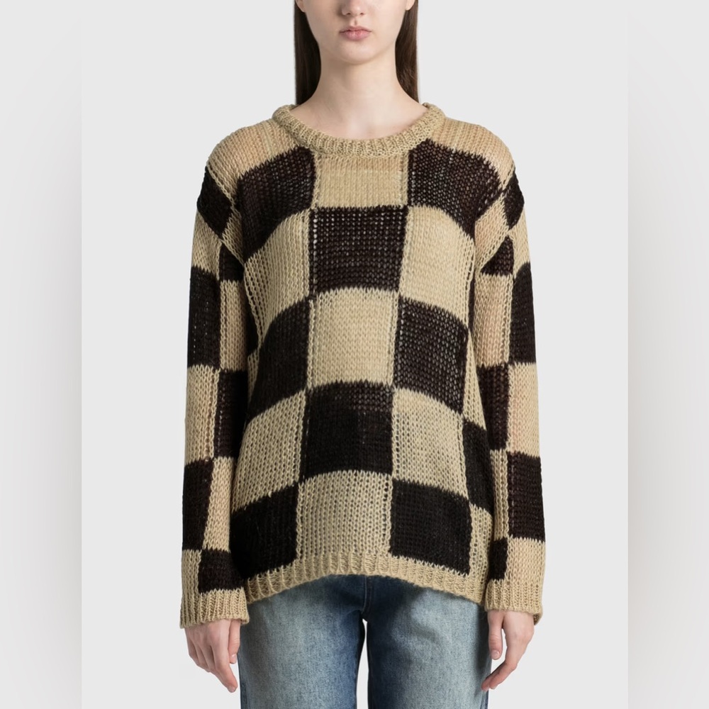 The open product Checkered Knit Sweater - Black and Tan